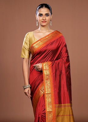 Maroon Kanjivaram Silk Saree With Blouse Piece