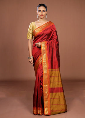 Maroon Kanjivaram Silk Saree With Blouse Piece