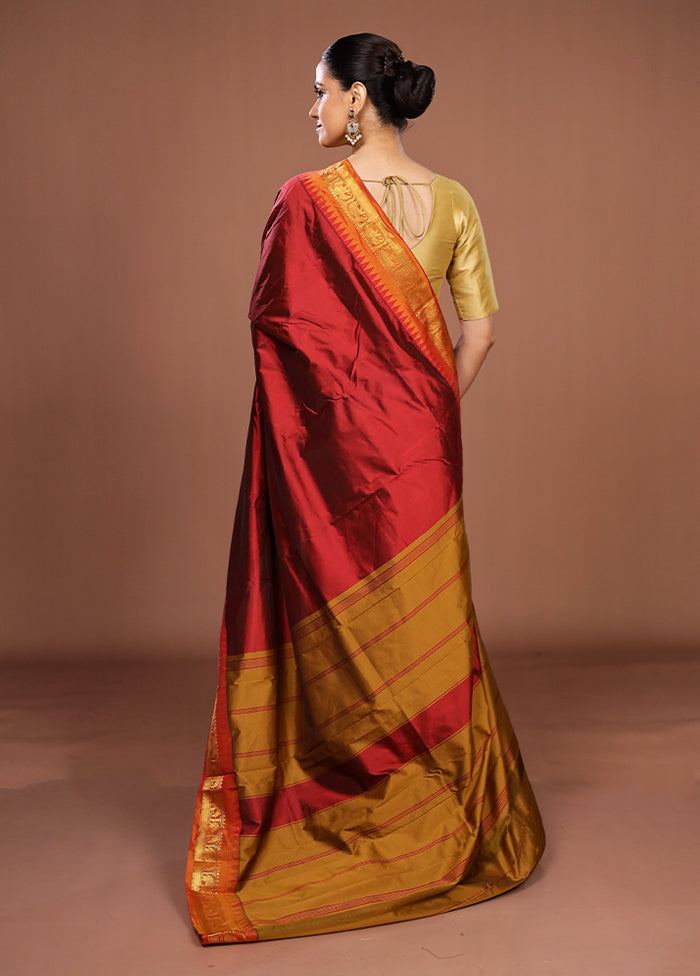 Maroon Kanjivaram Silk Saree With Blouse Piece