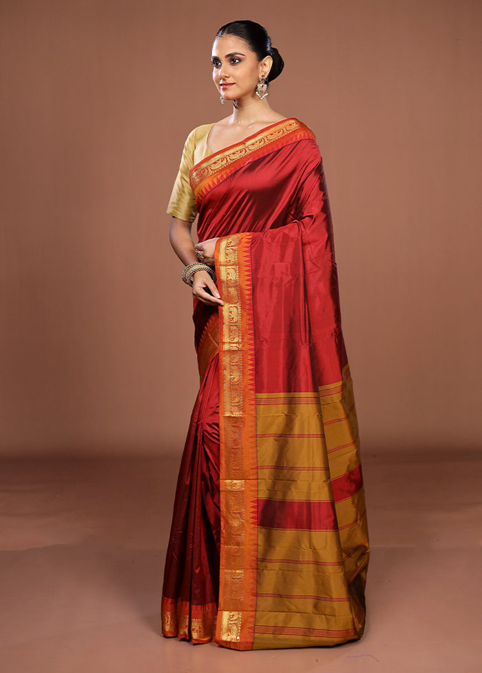 Maroon Kanjivaram Silk Saree With Blouse Piece