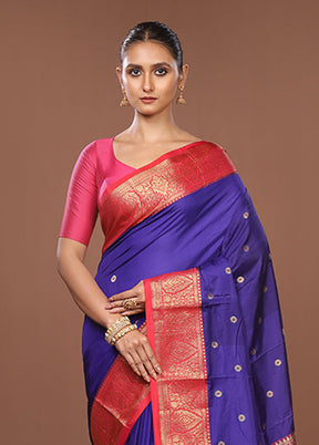 Blue Kanjivaram Silk Saree With Blouse Piece