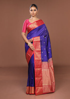 Blue Kanjivaram Silk Saree With Blouse Piece