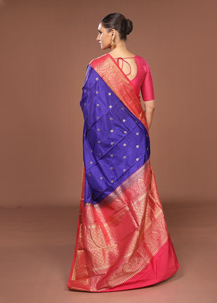 Blue Kanjivaram Silk Saree With Blouse Piece