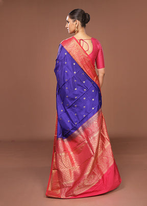 Blue Kanjivaram Silk Saree With Blouse Piece