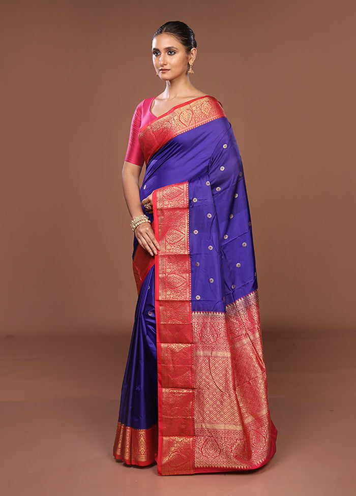 Blue Kanjivaram Silk Saree With Blouse Piece