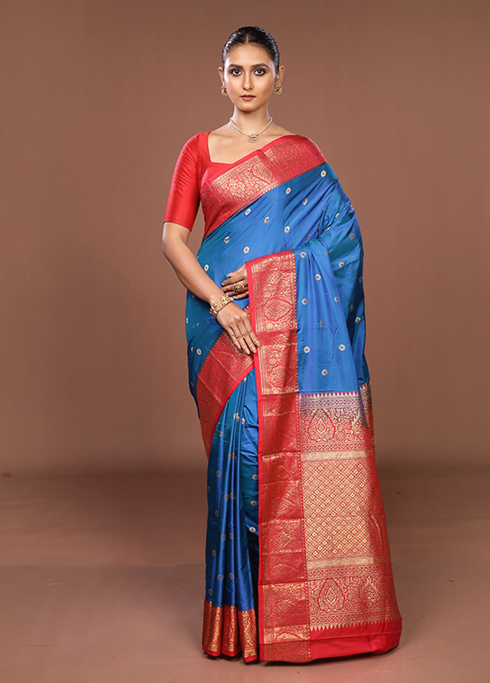 Blue Kanjivaram Silk Saree With Blouse Piece