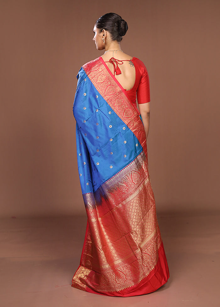 Blue Kanjivaram Silk Saree With Blouse Piece