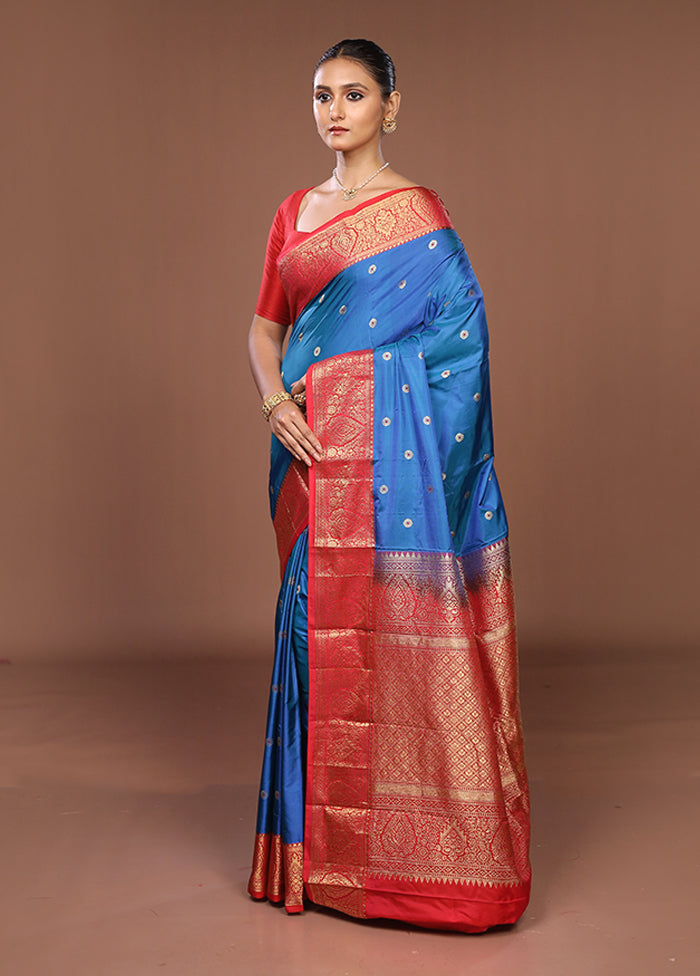 Blue Kanjivaram Silk Saree With Blouse Piece