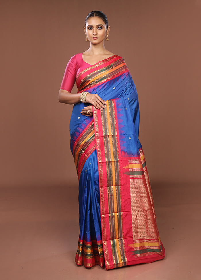 Blue Kanjivaram Silk Saree With Blouse Piece