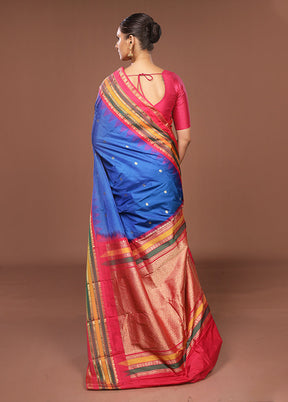 Blue Kanjivaram Silk Saree With Blouse Piece