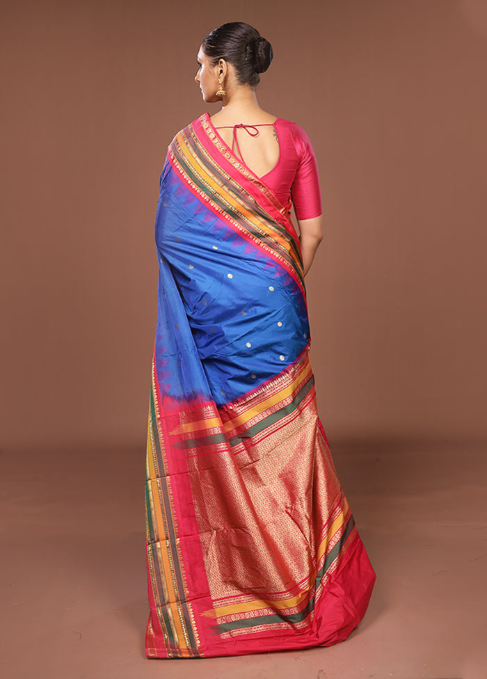 Blue Kanjivaram Silk Saree With Blouse Piece