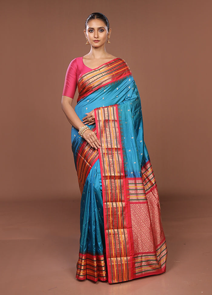 Blue Kanjivaram Silk Saree With Blouse Piece