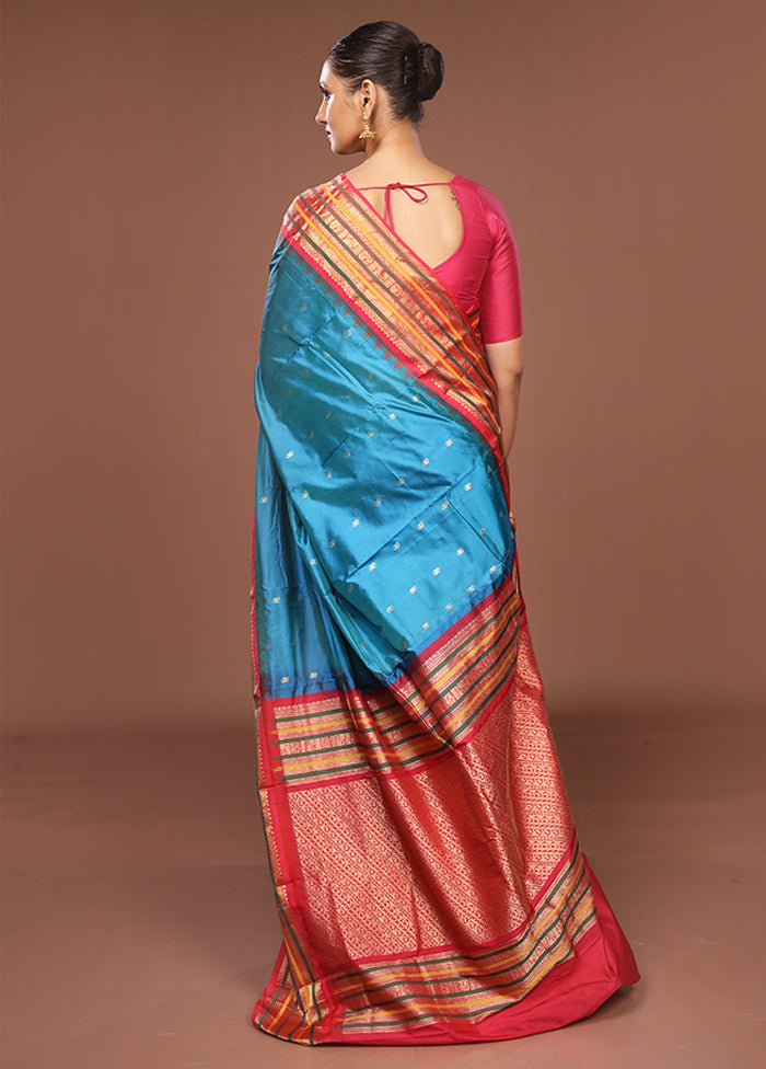 Blue Kanjivaram Silk Saree With Blouse Piece