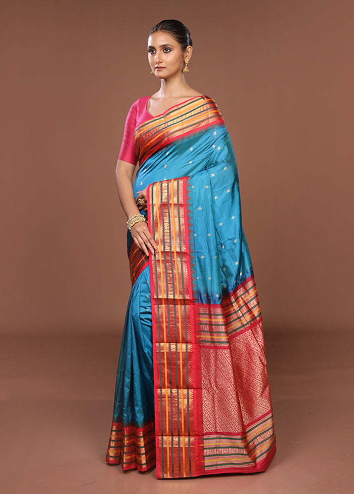 Blue Kanjivaram Silk Saree With Blouse Piece