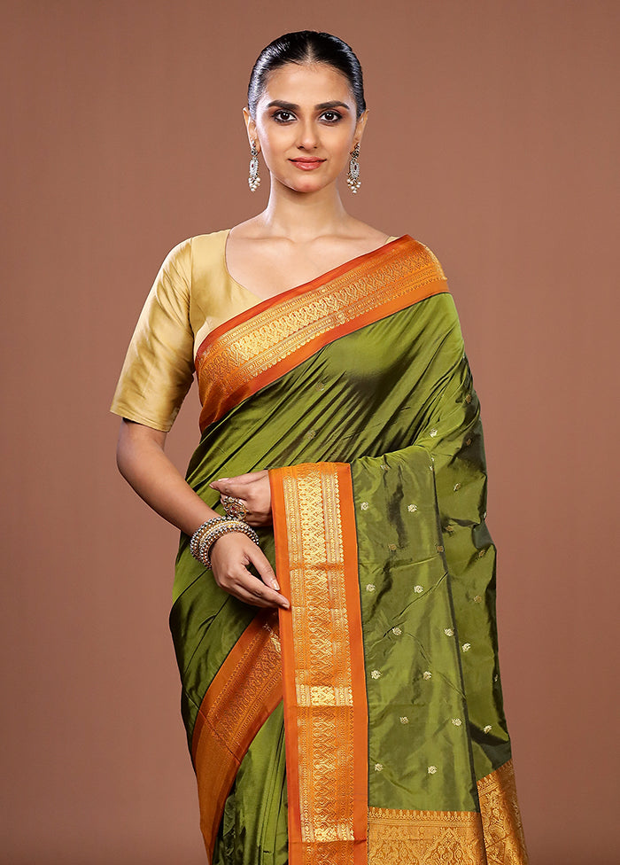 Green Kanjivaram Silk Saree With Blouse Piece