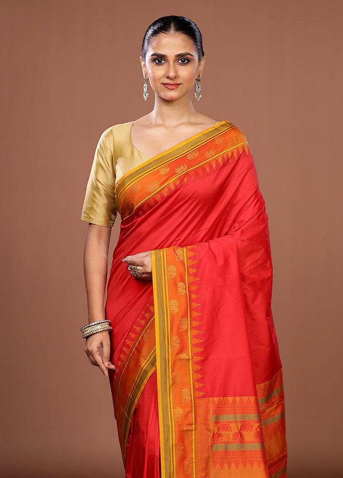 Pink Kanjivaram Silk Saree With Blouse Piece