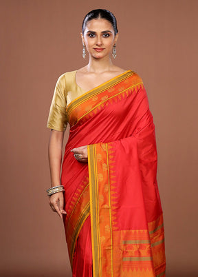 Pink Kanjivaram Silk Saree With Blouse Piece