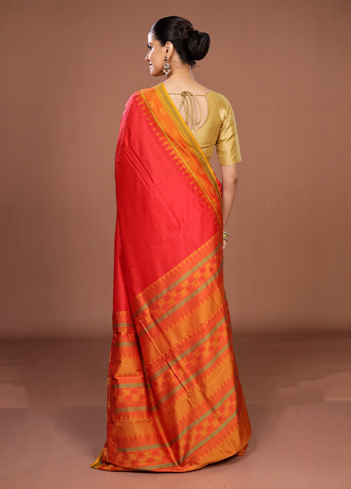 Pink Kanjivaram Silk Saree With Blouse Piece