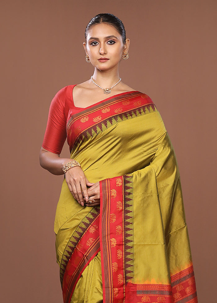 Green Kanjivaram Silk Saree With Blouse Piece