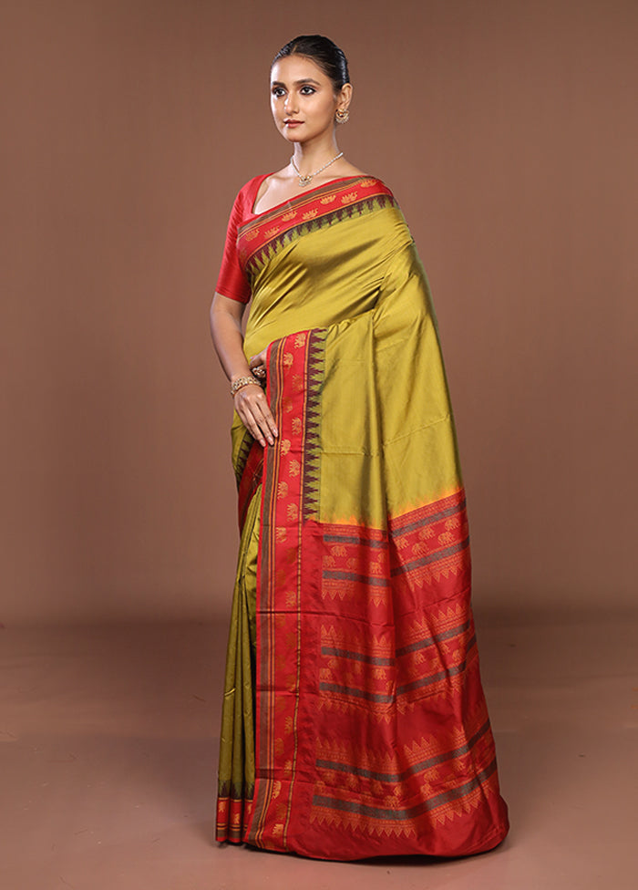 Green Kanjivaram Silk Saree With Blouse Piece