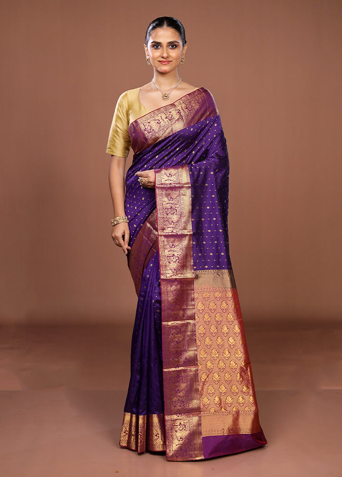 Blue Handloom Kanjivaram Pure Silk Saree With Blouse Piece