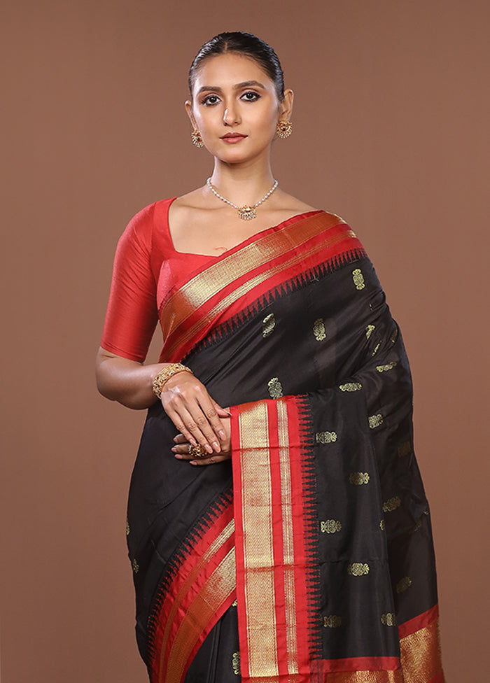 Black Kanjivaram Silk Saree With Blouse Piece