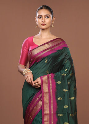 Green Kanjivaram Silk Saree With Blouse Piece