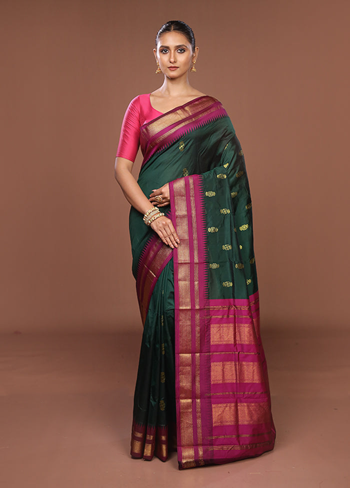 Green Kanjivaram Silk Saree With Blouse Piece