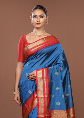 Blue Kanjivaram Silk Saree With Blouse Piece