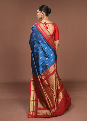 Blue Kanjivaram Silk Saree With Blouse Piece