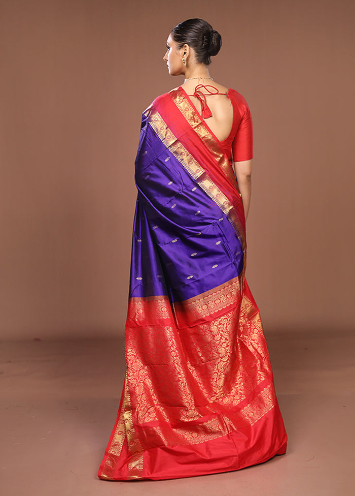 Blue Handloom Kanjivaram Pure Silk Saree With Blouse Piece