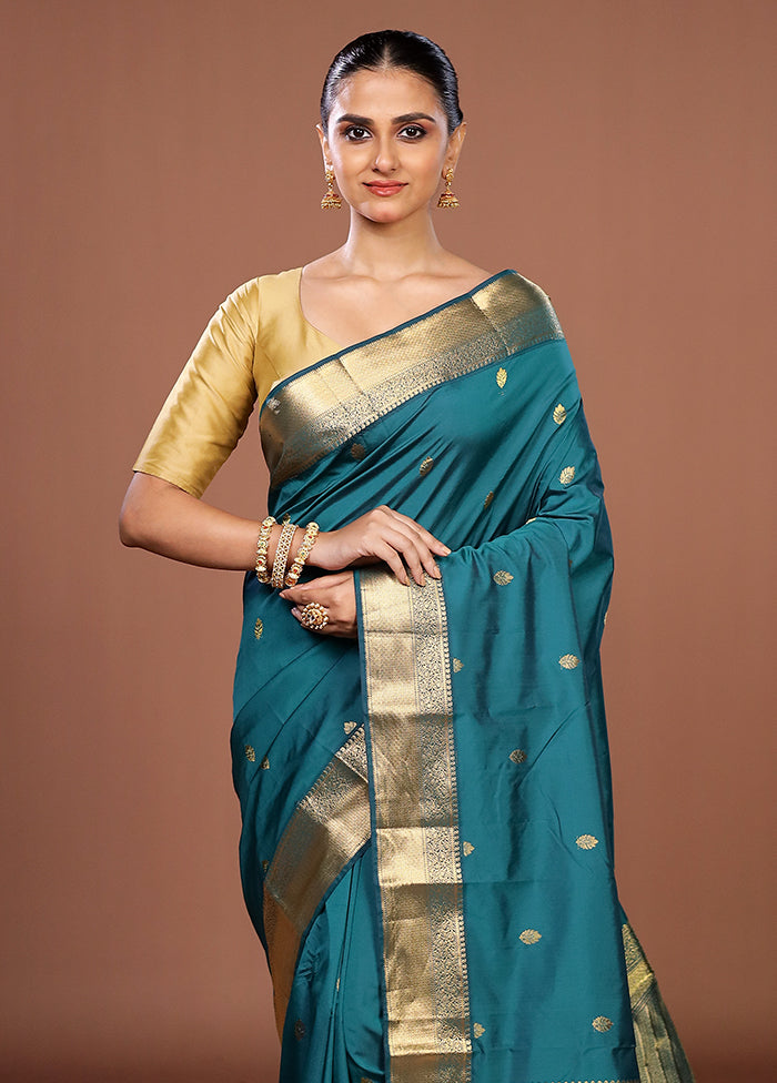 Blue Kanjivaram Silk Saree With Blouse Piece