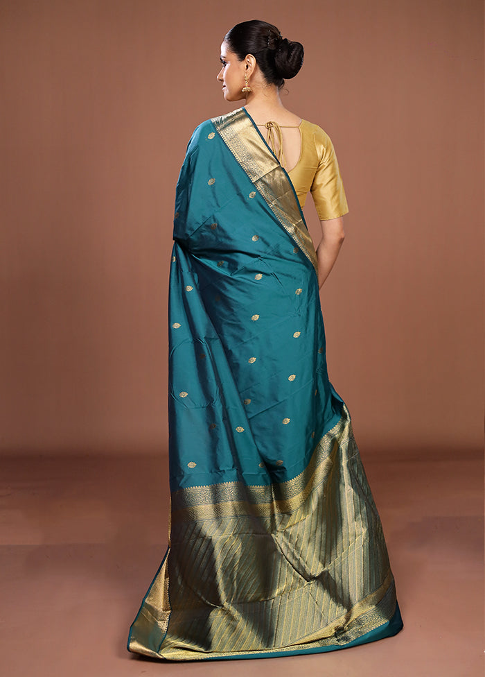 Blue Kanjivaram Silk Saree With Blouse Piece