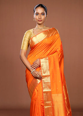 Orange Kanjivaram Silk Saree With Blouse Piece
