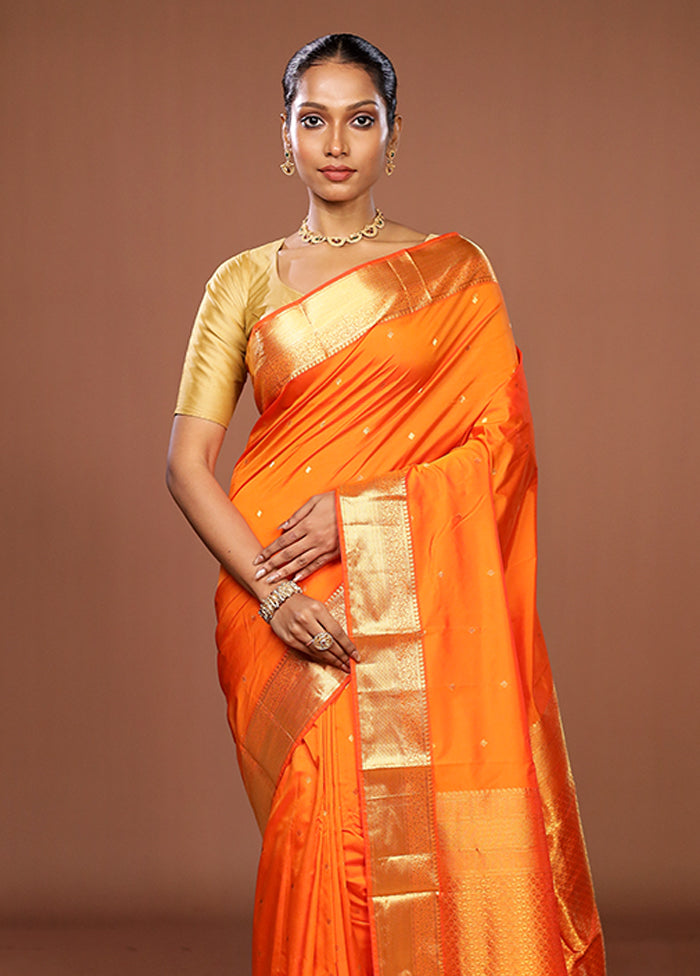 Orange Kanjivaram Silk Saree With Blouse Piece