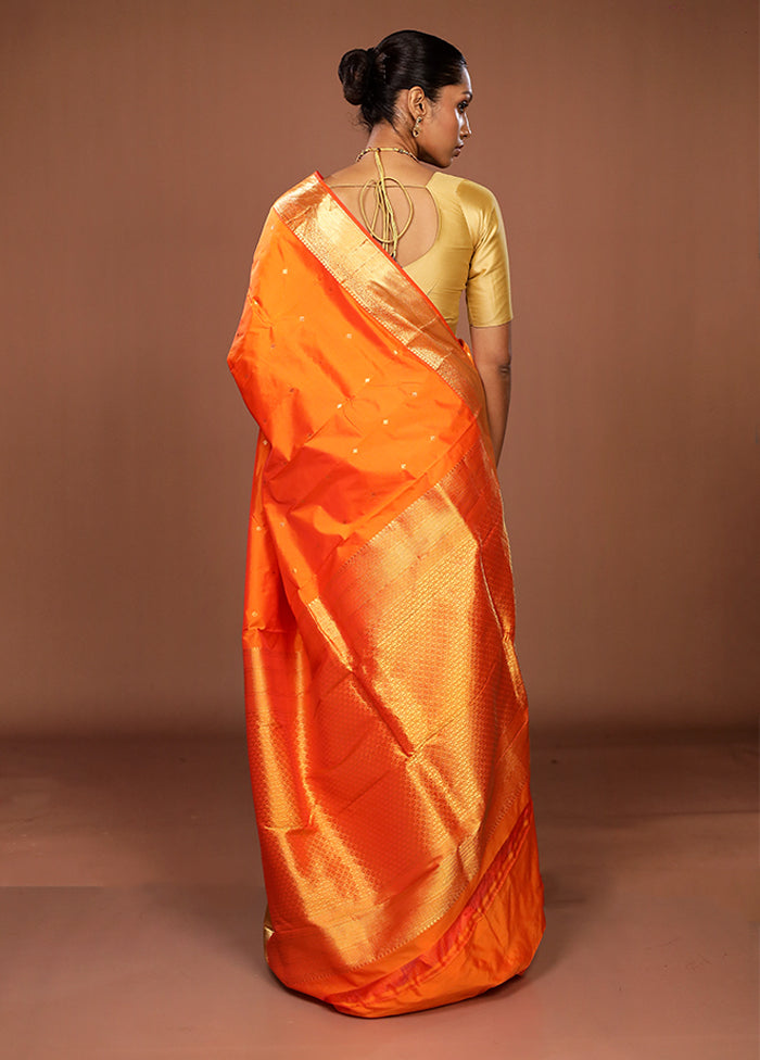 Orange Kanjivaram Silk Saree With Blouse Piece