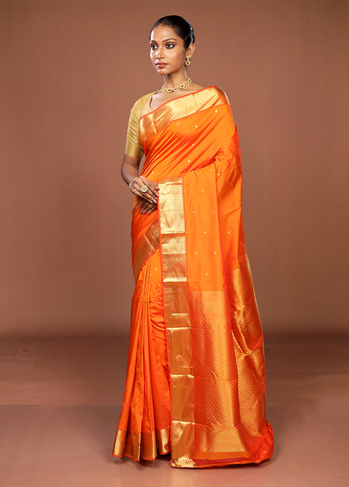 Orange Kanjivaram Silk Saree With Blouse Piece