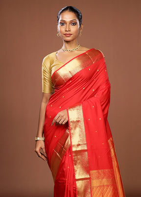 Red Kanjivaram Silk Saree With Blouse Piece