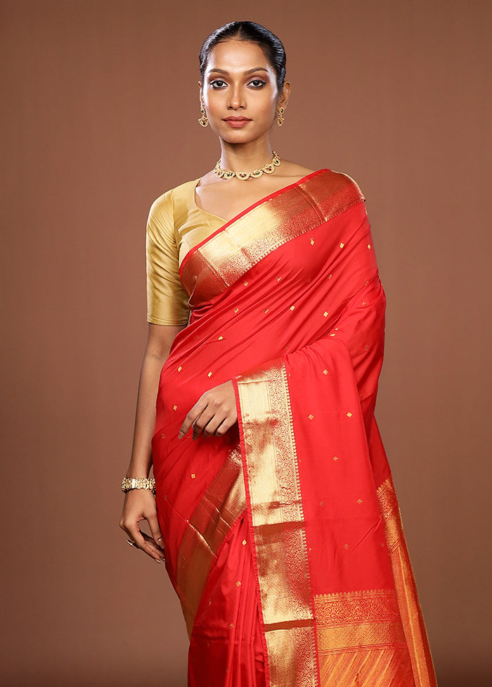 Red Kanjivaram Silk Saree With Blouse Piece