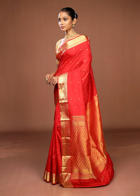 Red Kanjivaram Silk Saree With Blouse Piece