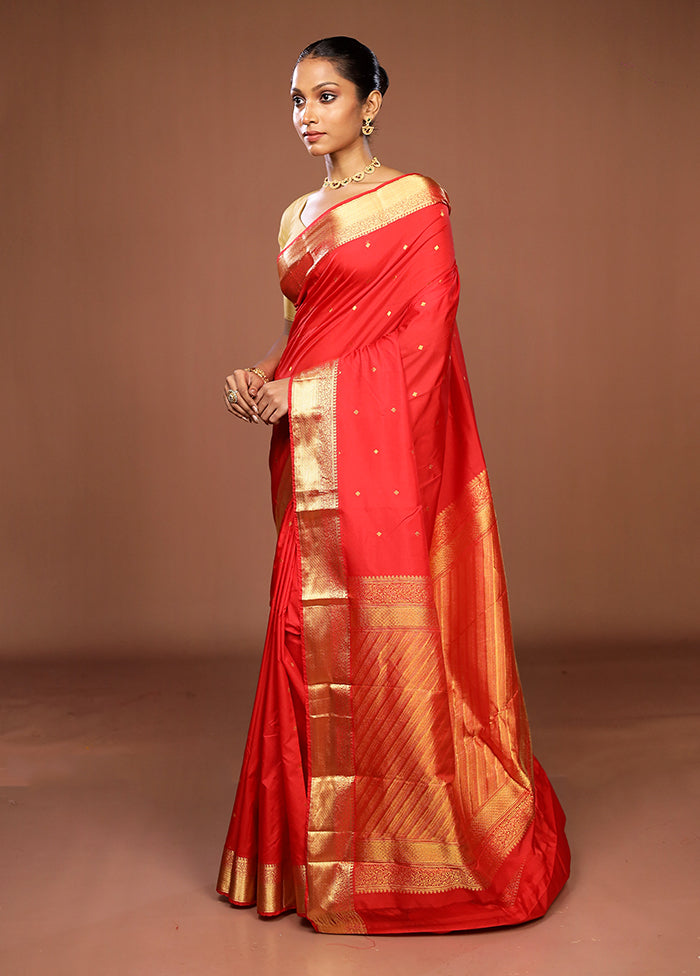 Red Kanjivaram Silk Saree With Blouse Piece