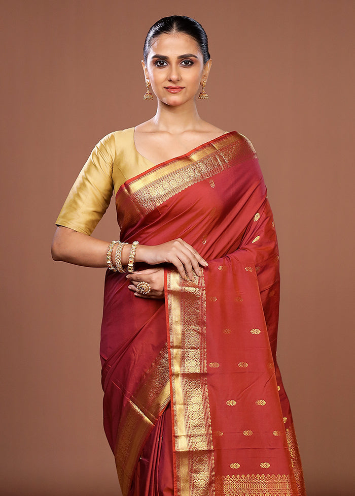 Maroon Kanjivaram Silk Saree With Blouse Piece