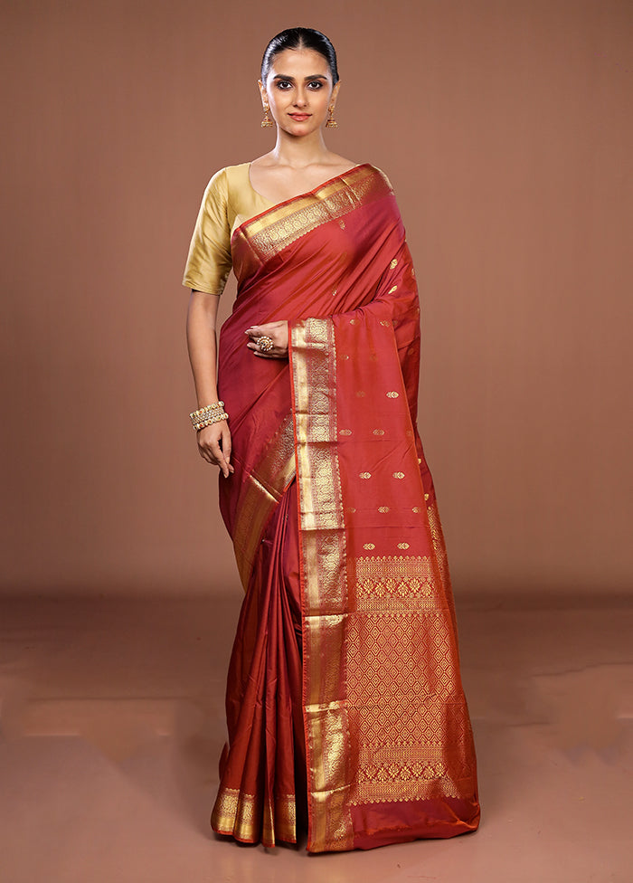 Maroon Kanjivaram Silk Saree With Blouse Piece