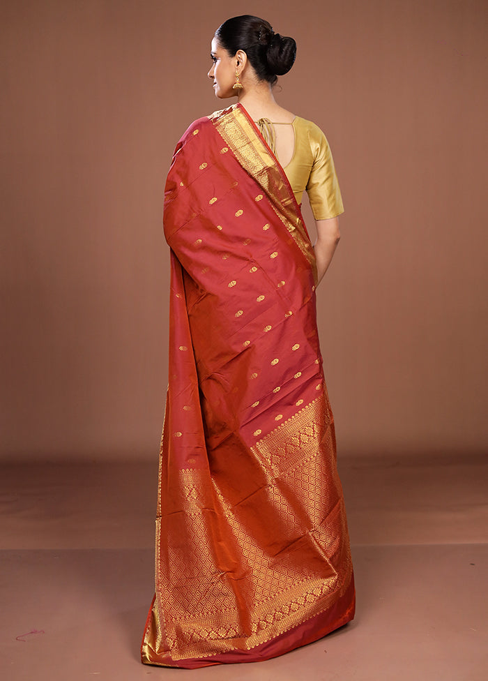 Maroon Kanjivaram Silk Saree With Blouse Piece