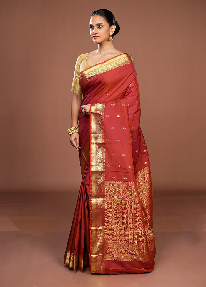 Maroon Kanjivaram Silk Saree With Blouse Piece