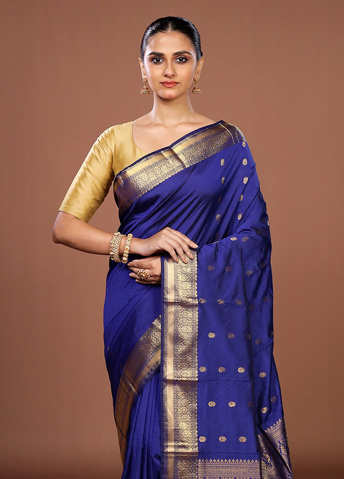 Blue Kanjivaram Silk Saree With Blouse Piece