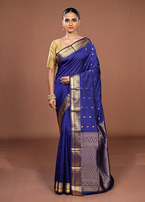Blue Kanjivaram Silk Saree With Blouse Piece
