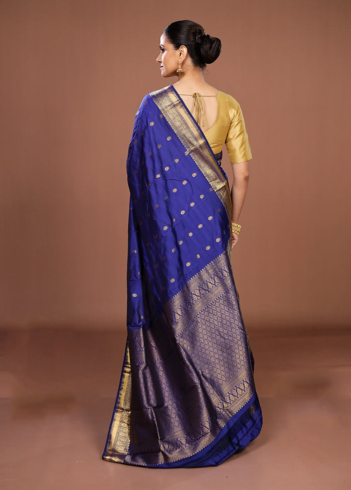 Blue Kanjivaram Silk Saree With Blouse Piece