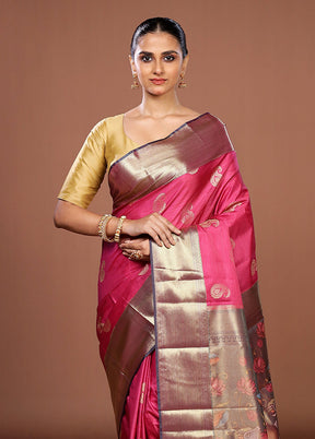 Pink Kanjivaram Silk Saree With Blouse Piece