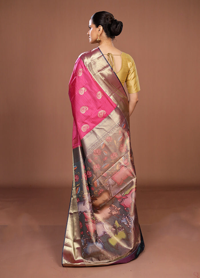 Pink Kanjivaram Silk Saree With Blouse Piece
